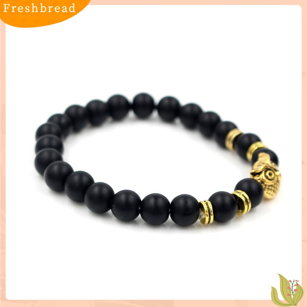 &lt; Freshbread &gt; Gelang Manik-Manik Geometris Manik-Manik Burung Hantu Pesona Adjustable Tali Elastis Penghilang Stres Hadiah Alami Faux Volcanic Stone Energy Bangle Wanita Pria Perhiasan Pakaian Sehari-Hari