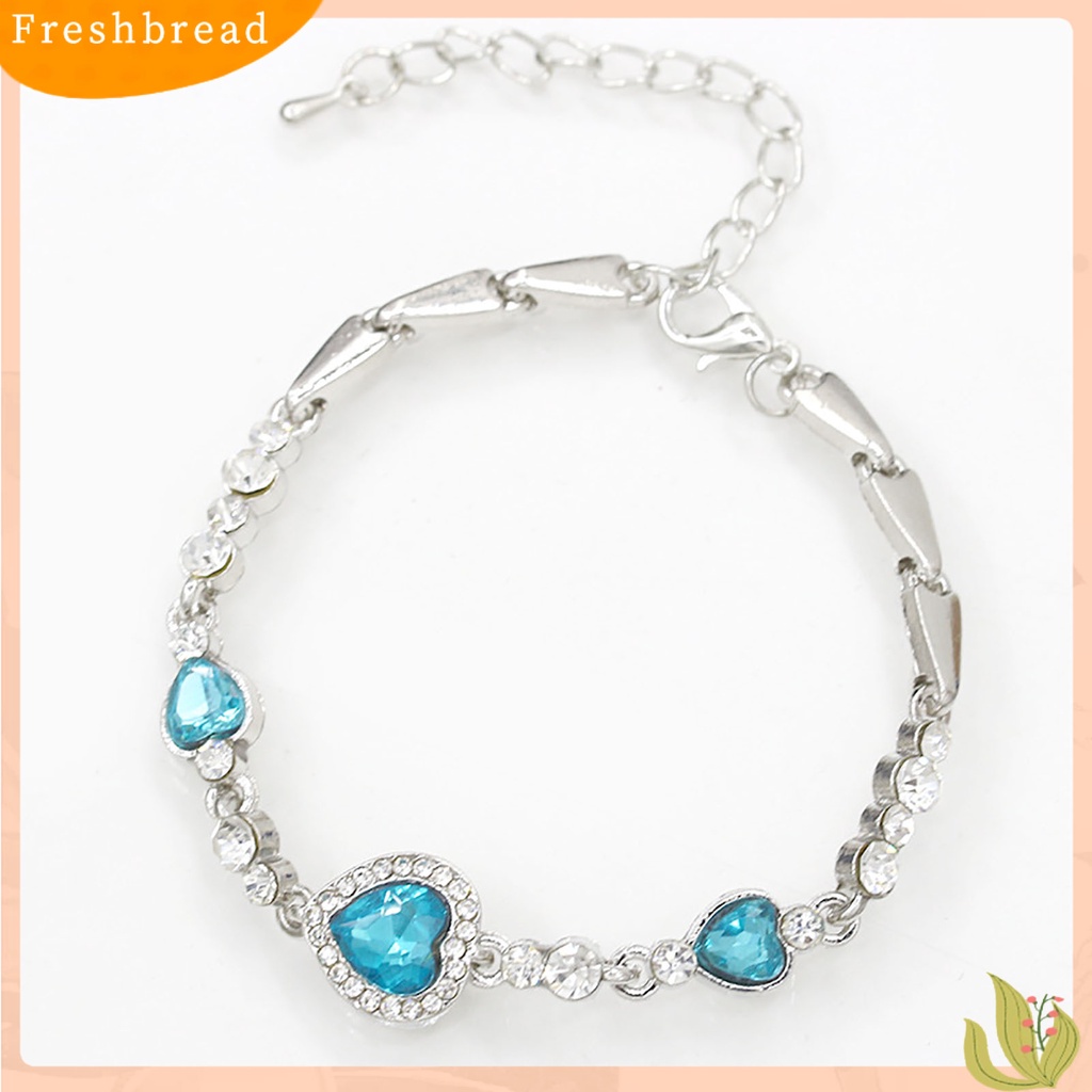 &lt; Freshbread &gt; Wanita Bentuk Hati Biru Berlian Imitasi Alloy Adjustable Gelang Rantai Elegan Untuk Pesta