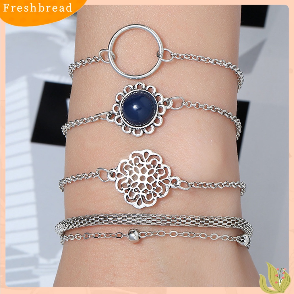 &lt; Freshbread &gt; 6Pcs/Set Wanita Gelang Set Bentuk Bunga Hollow Out Perhiasan Multi Bentuk Tangan Rantai Set Untuk Hadiah