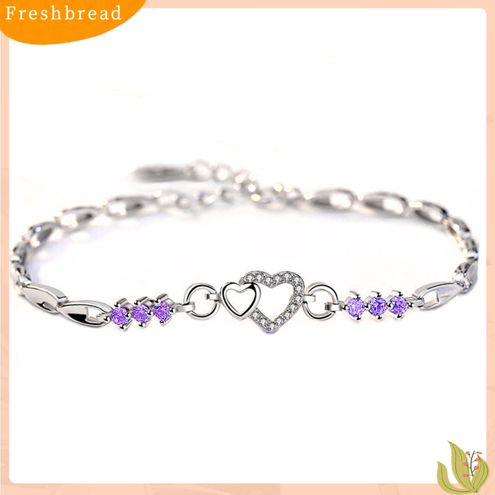 &lt; Freshbread &gt; Perhiasan Wanita Perak Berlapis Berongga Hati CZ Cubic Zirconia Gelang Hadiah Xmas