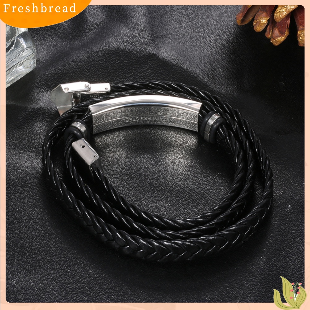 &lt; Freshbread &gt; Pria Panjang Multi-layer Gelang Tali Kulit Imitasi Dikepang Memutar Bangle Perhiasan