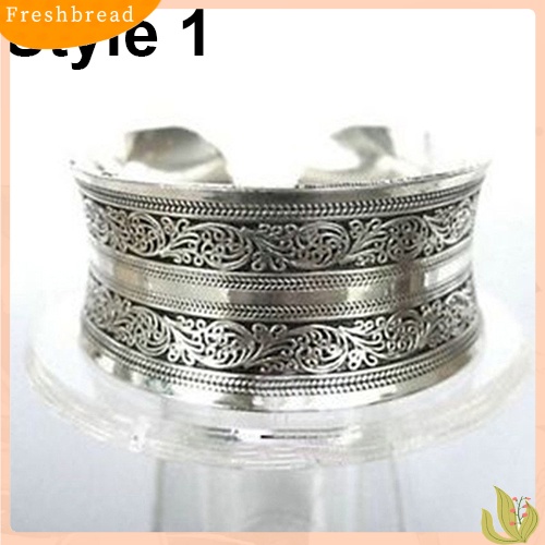 &lt; Freshbread &gt; Vintage Tibet Perak Gajah Diukir Terbuka Bangle Cuff Lebar Gelang Perhiasan