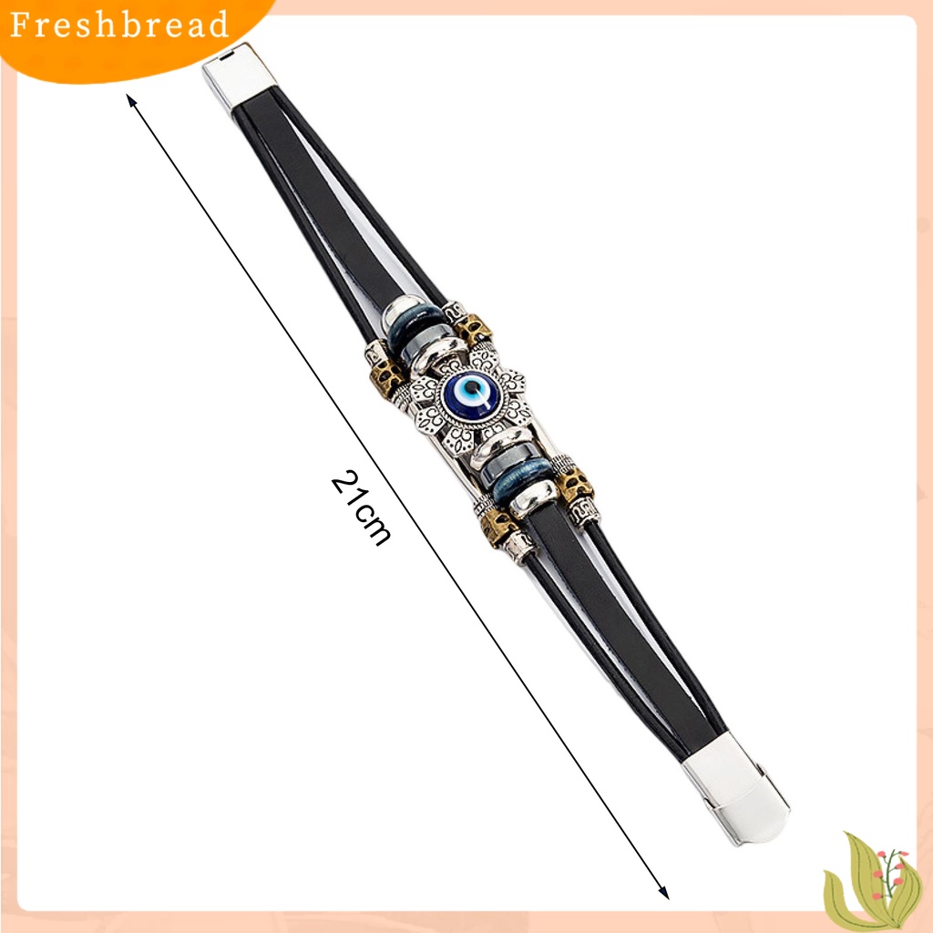 &lt; Freshbread &gt; Gelang Kulit Imitasi Bohemian Multilayer Beads Vintage Geometris Hias Hadiah Pria Wanita Turki Evil Eye Charm Bracelet Jewelry Untuk Kehidupan Sehari-Hari