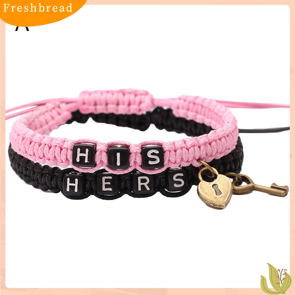 &lt; Freshbread &gt; 2Pcs/Set HIS HERS Letter Lock Key Charm Handmade Anyaman Couple Gelang Bangle