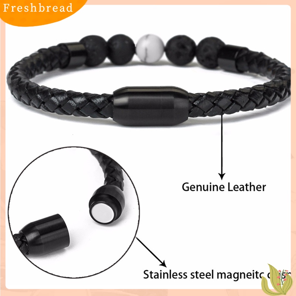 < Freshbread > Pria Gelang Gaya Sederhana Ultra-Ringan Tali Kulit Dikepang Tahan Aus Mudah Dipakai Hias Alloy Batu Manik Gelang Unisex Bangle Dekorasi Untuk Laki-Laki