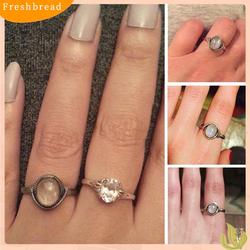 &lt; Freshbread &gt; Wanita Vintage Oval Artificial Rose Quartz Cincin Kawin Pertunangan Jari Perhiasan