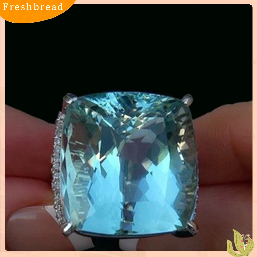 &lt; Freshbread &gt; Kreatif Wanita Persegi Faux Topaz Bertatahkan Pernikahan Pertunangan Jari Cincin Perhiasan