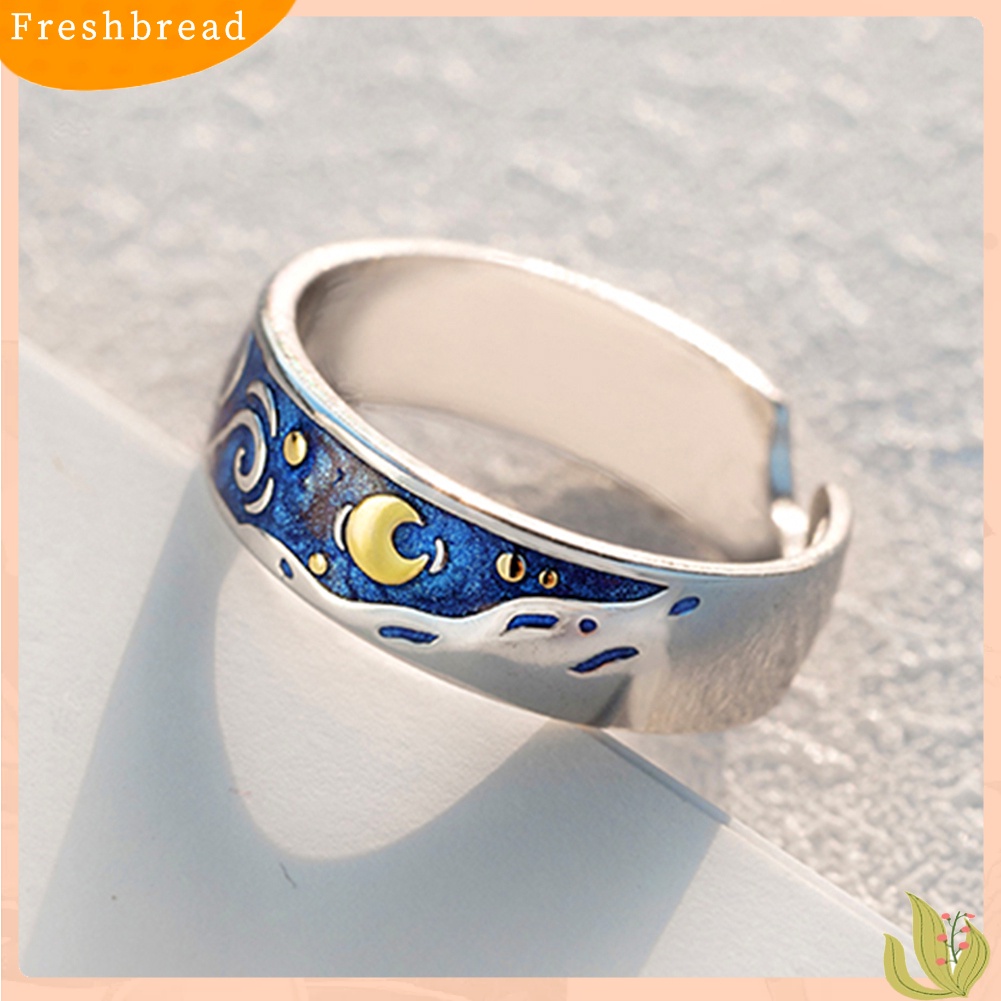 &lt; Freshbread &gt; Elegan Pria Wanita Enamel Bulan Pembukaan Jari Cincin Adjustable Pesta Perhiasan Hadiah