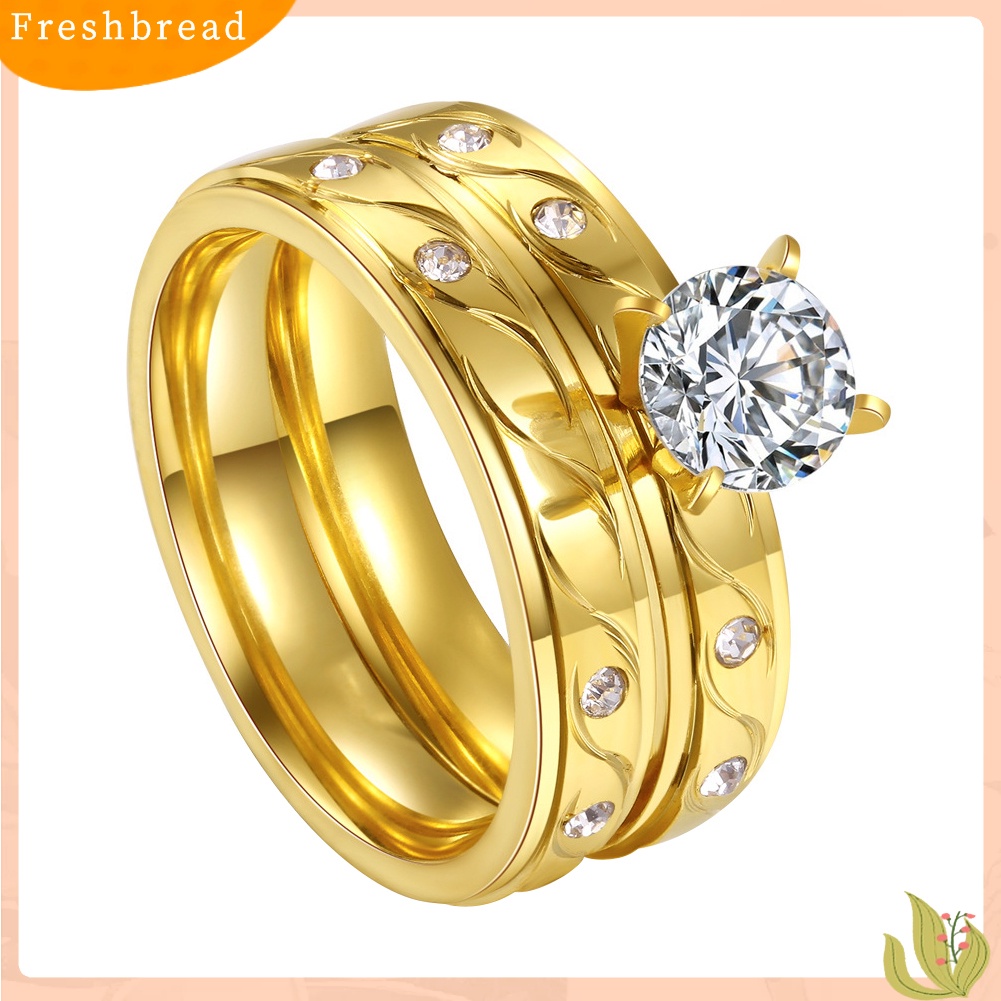 &lt; Freshbread &gt; Chic Perhiasan Disepuh Jari Cincin Bertatahkan Zirkon Pesta Pernikahan Wanita Hadiah Mewah