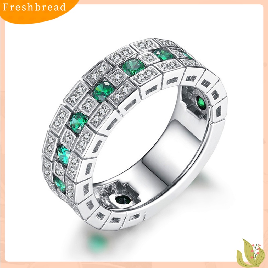 < Freshbread > Cincin Jari Bulat Lebar Perhiasan Bersinar Hijau Cincin Permata Imitasi Untuk Pesta Pernikahan Perjamuan Prom