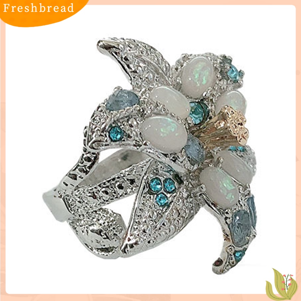 &lt; Freshbread &gt; Wanita Cincin Vintage Oval Imitasi Opal Geometris Bersinar Anti Luntur Dekorasi Hadiah Anniversary Wanita Dua Warna Bunga Pesta Cincin Perhiasan Untuk Pacar