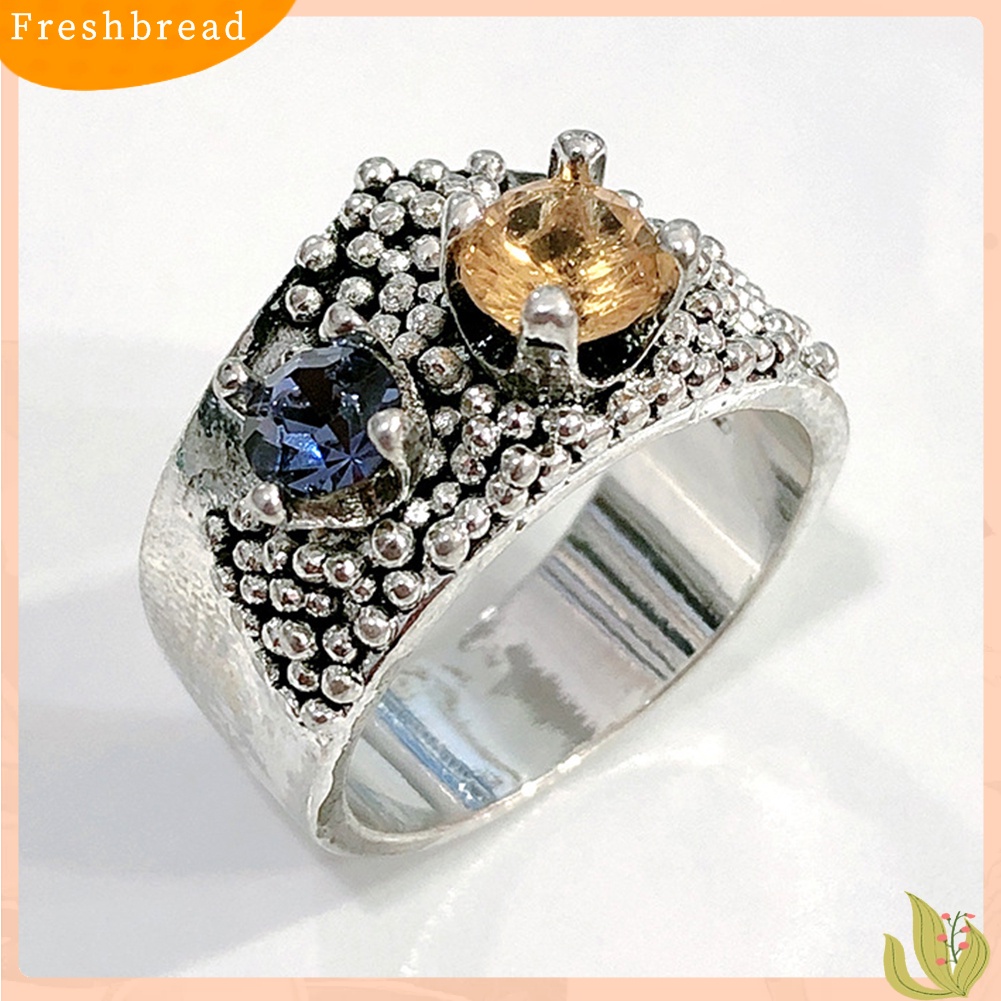 &lt; Freshbread &gt; Antik Ganda Warna Cubic Zirconia Balls Wide Band Finger Ring Perhiasan Pengantin