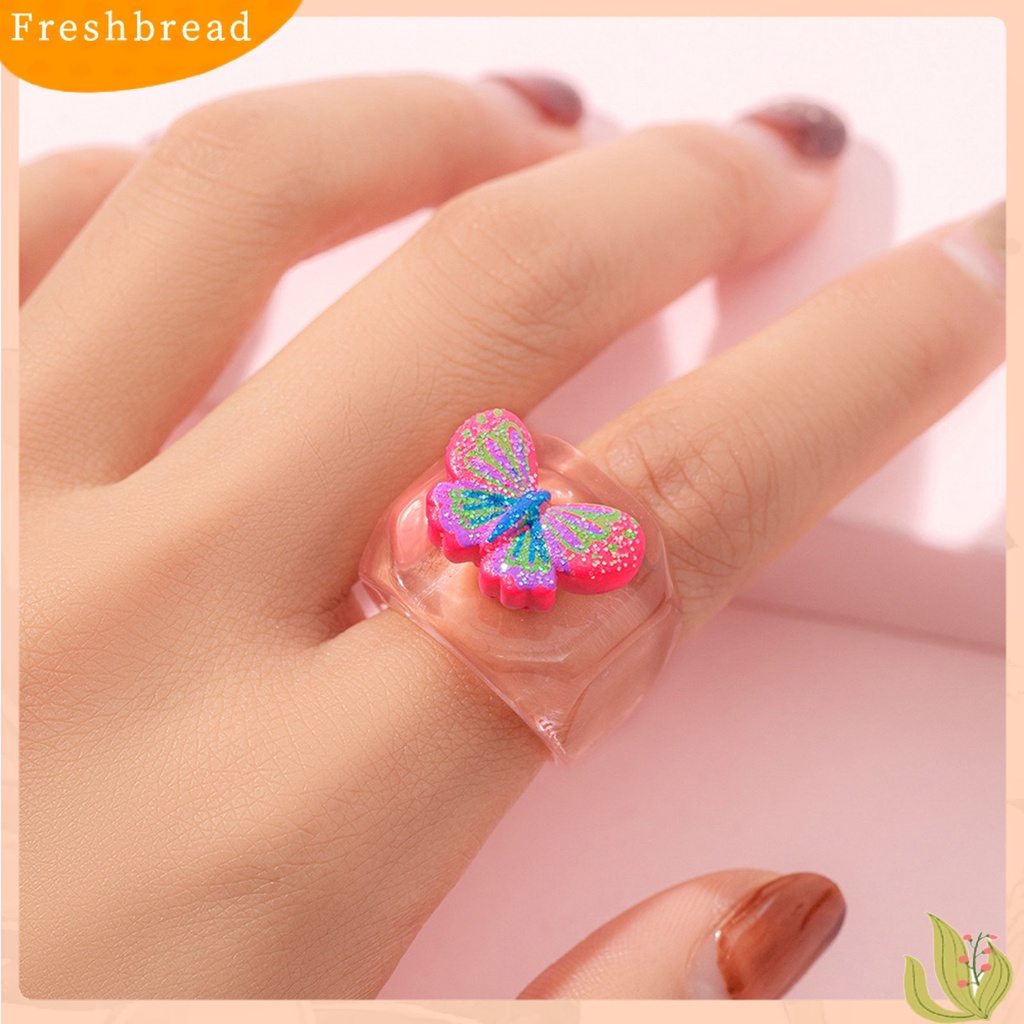 &lt; Freshbread &gt; Cincin Jari Pita Lebar Lucu Trendy Unik Colorful Cincin Resin Multi Gaya Untuk Anak Perempuan