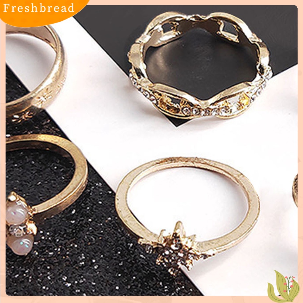 &lt; Freshbread &gt; 17 Pcs Stackable Knuckle Rings Geometris Berlian Imitasi Wanita Vintage Sparkling Finger Rings Perhiasan Aksesoris