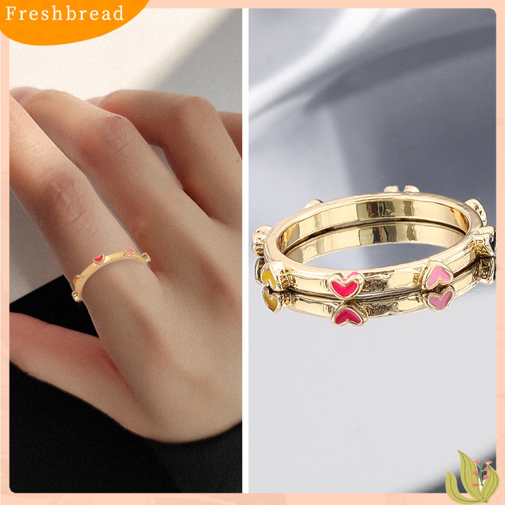 &lt; Freshbread &gt; Cincin Jari Hati Multicolor Wanita Menetes Minyak Dicat Cincin Hadiah Ulang Tahun