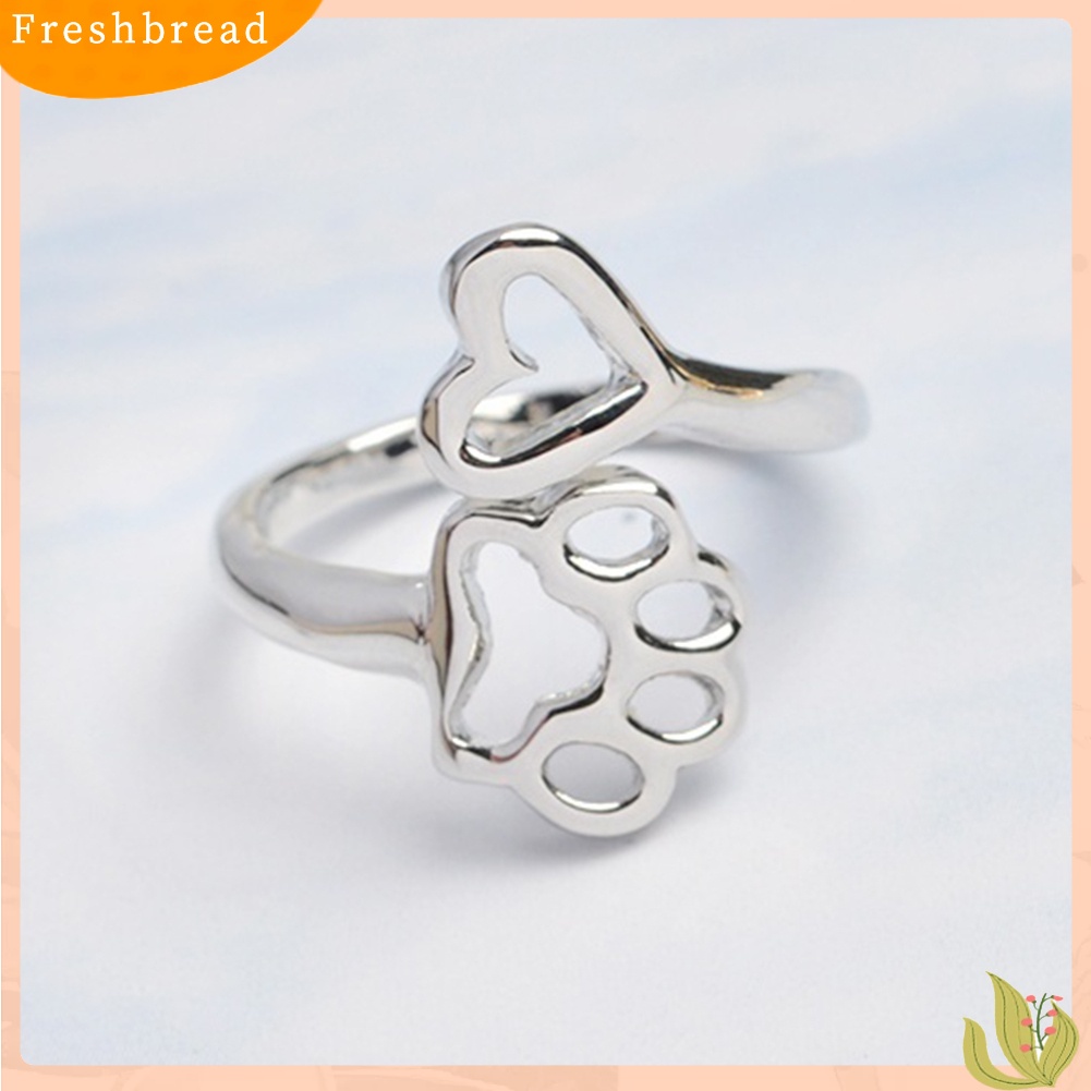 &lt; Freshbread &gt; Cincin Pembukaan Adjustable Hollow Love Heart Dog Paw Ring Jewelry Untuk Pemilik Anjing