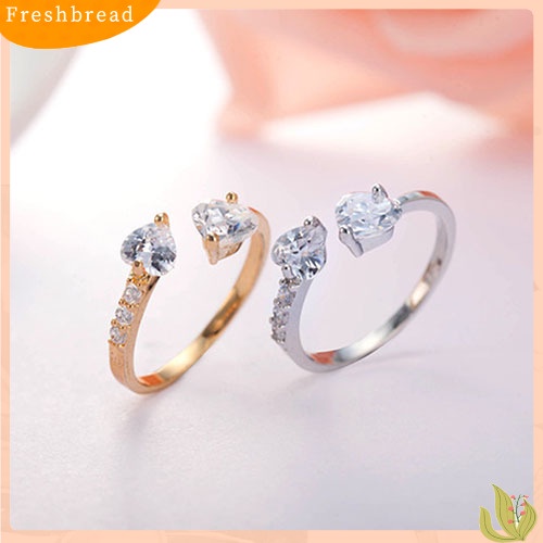 &lt; Freshbread &gt; Wanita Cinta Ganda Hati Terbuka Cincin Zirkon Mengkilap Tembaga Pernikahan Perhiasan Pengantin
