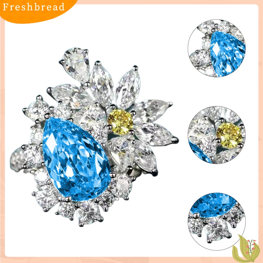 &lt; Freshbread &gt; Wanita Cincin Bunga Drop-shaped Faux Topaz Perhiasan Fashion Penampilan Adjustable Pembukaan Anting Cincin Jari Untuk Pernikahan