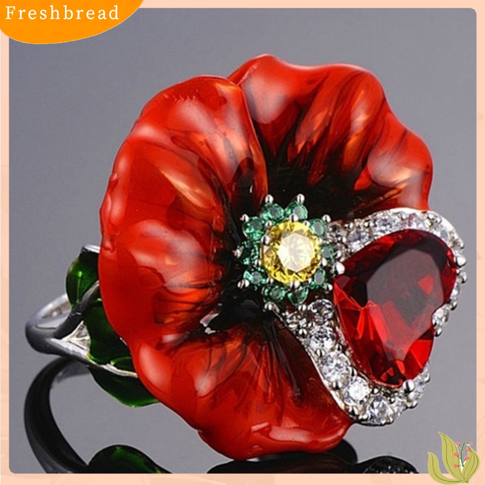 &lt; Freshbread &gt; Pesta Pernikahan Fashion Bunga Bentuk Hati Ruby Imitasi Jari Cincin Perhiasan Pengantin