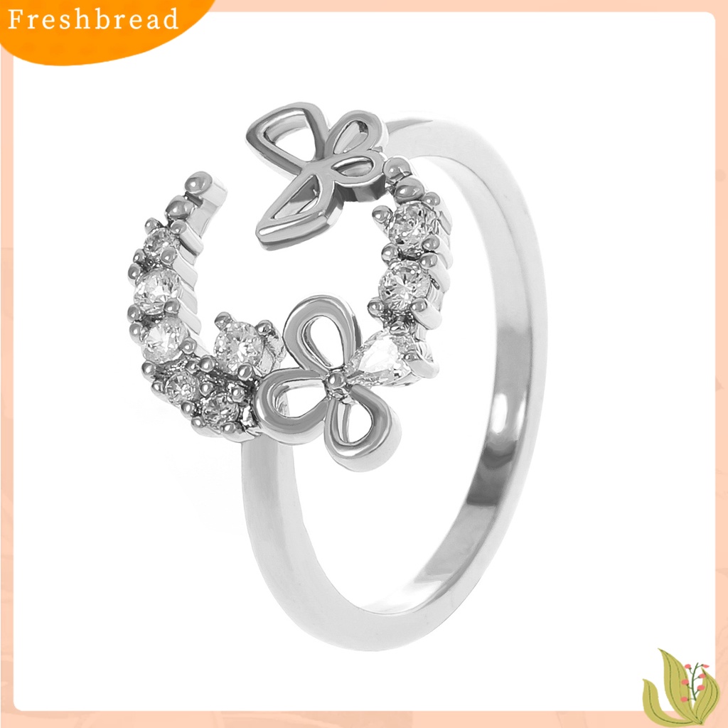 &lt; Freshbread &gt; Knuckle Ring Cubic Zirconia Geometris Electroplating Kepribadian Yang Dapat Disesuaikan Dekoratif Hypoallergenic Mewah Kupu-Kupu Terbuka Cincin Perhiasan Aksesori