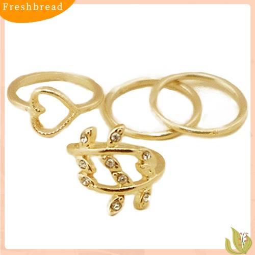 &lt; Freshbread &gt; 4Pcs/Set Berlian Imitasi Daun Hati Diatas Buku Jari Midi Tumpuk Cincin Boho Perhiasan Pesta