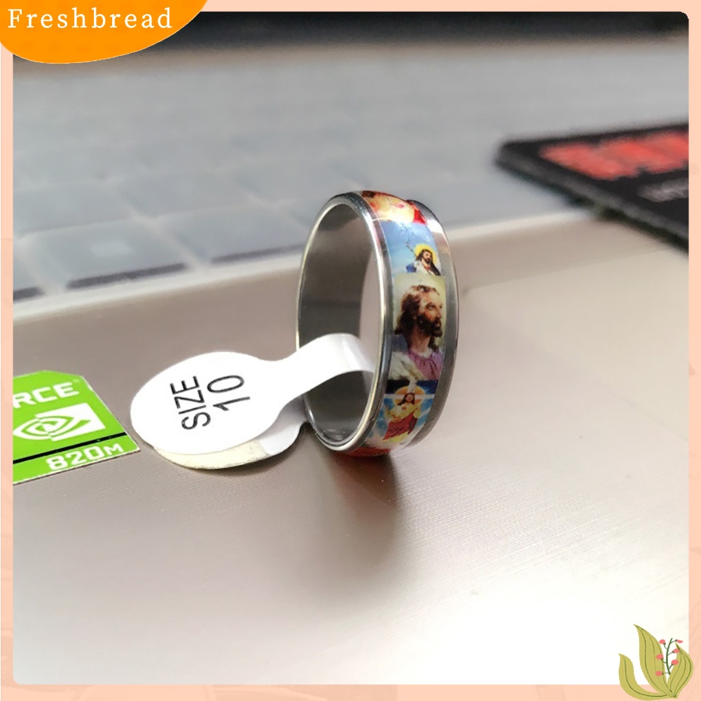 &lt; Freshbread &gt; Fashion Unisex Stainless Steel Yesus Lukisan Minyak Jari Ekor Cincin Band Perhiasan