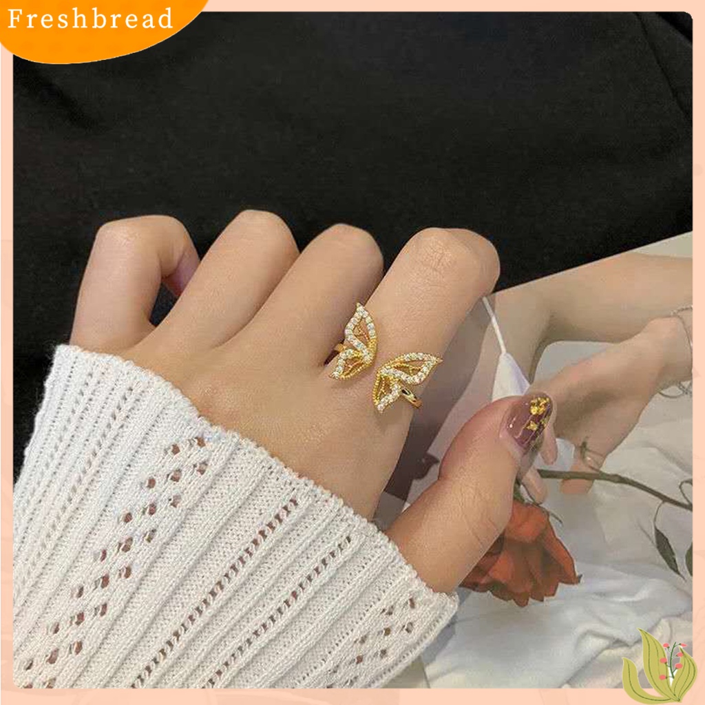 &lt; Freshbread &gt; Wanita Cincin Geometris Berlian Imitasi Mengkilap Hias Sparkling Adjustable Opening Hias Hadiah Butterfly Knuckle Ring Charm Perhiasan Untuk Pacaran