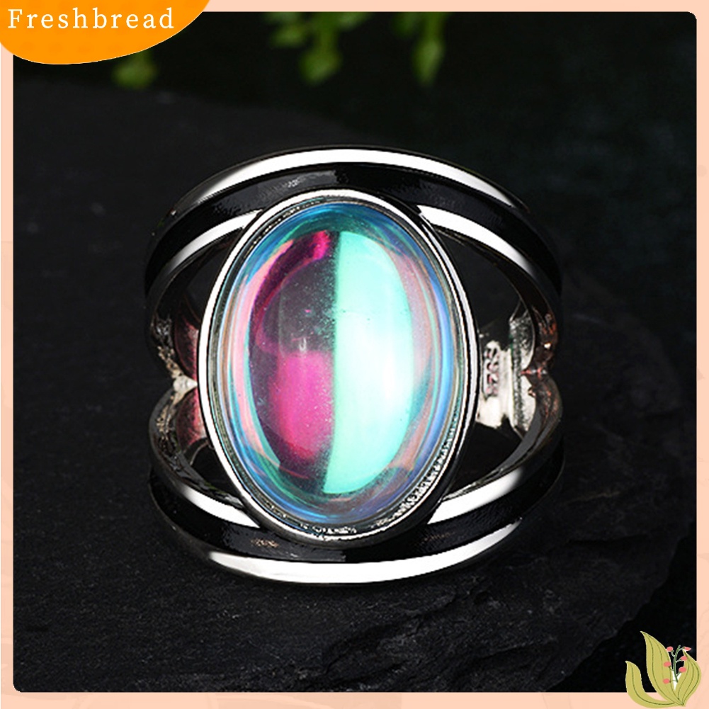 &lt; Freshbread &gt; Fashion Wanita Oval Besar Multicolor Imitasi Moonstone Jari Cincin Perhiasan Dekorasi Hadiah