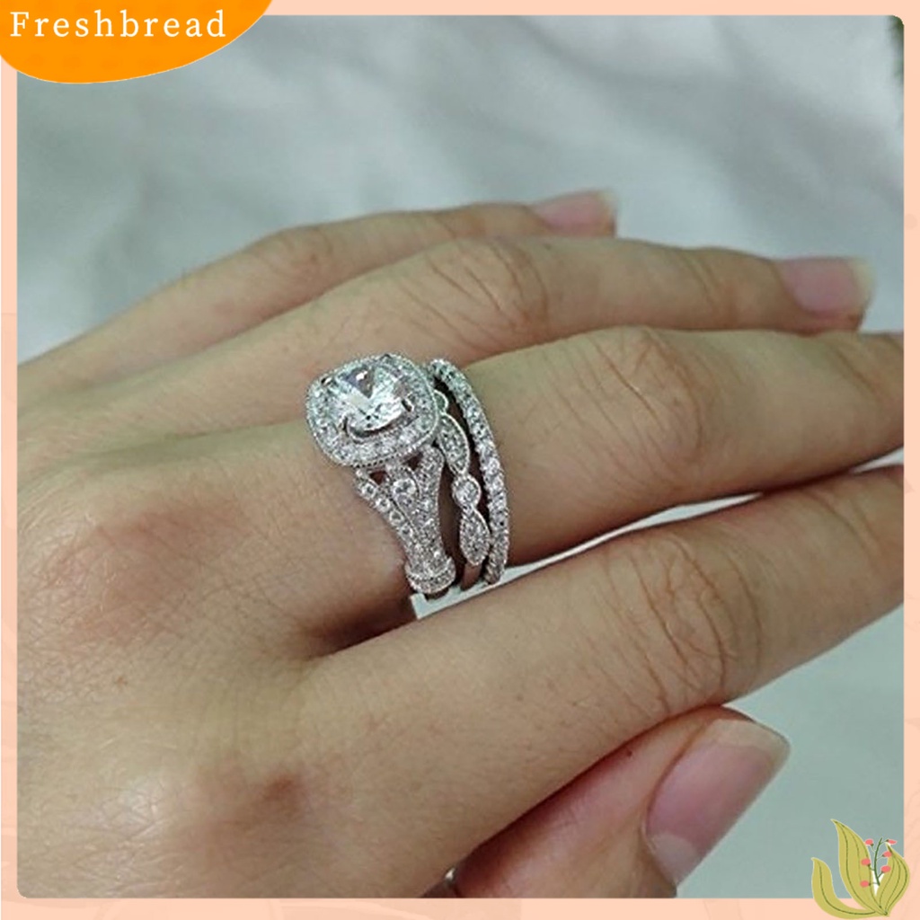 &lt; Freshbread &gt; 3Pcs/Set Indah Permukaan Halus Pernikahan Band Alloy Berlian Imitasi Elegan Wanita Rings Set Charm Jewelry