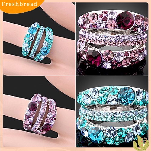 &lt; Freshbread &gt; Cincin Cubic Zirconia Wanita Paduan Band Berlian Imitasi Kristal Perhiasan Hadiah Mempesona