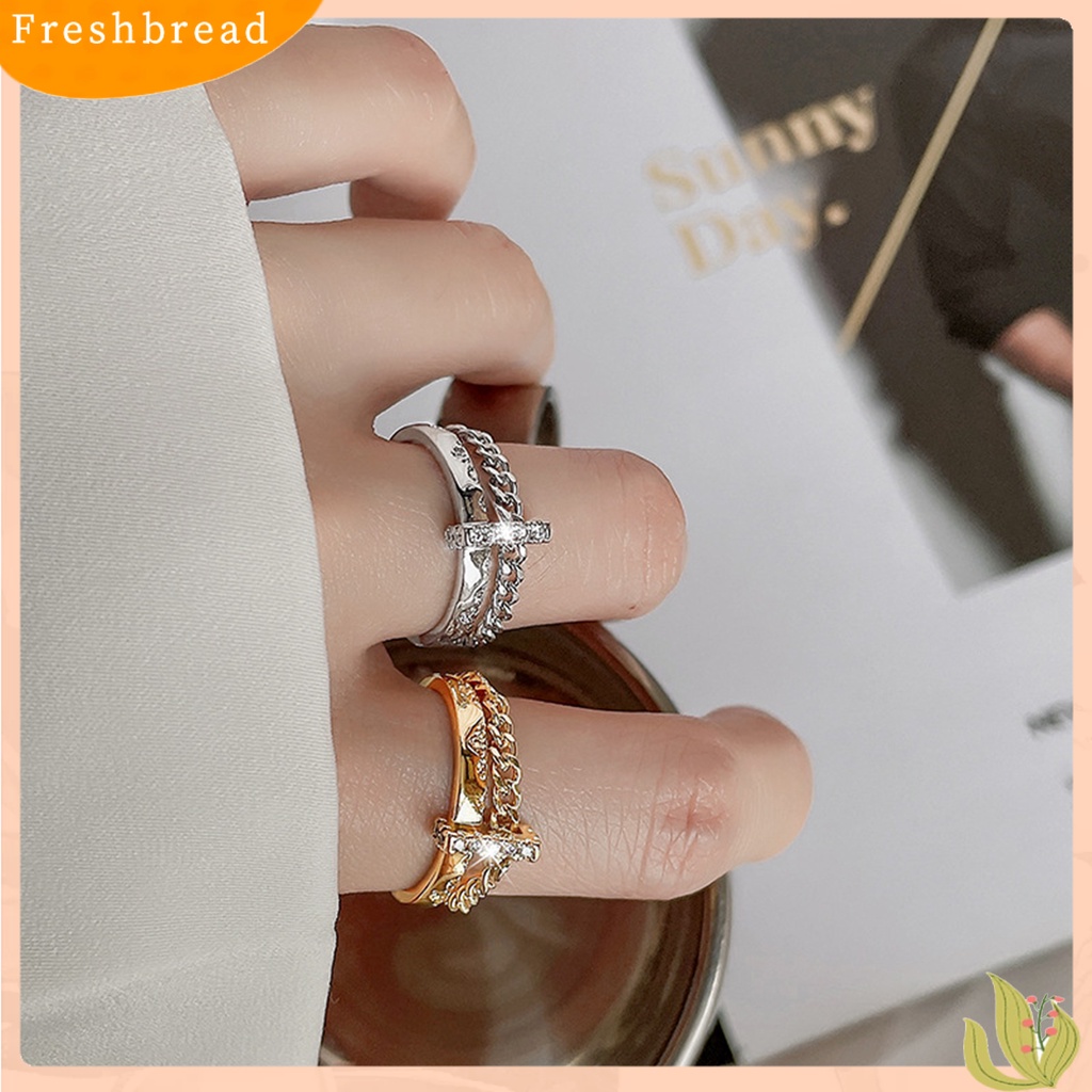 &lt; Freshbread &gt; Wanita Cincin Hip Hop Lapisan Ganda Hias Eye-catching Semua Pertandingan Hadiah Perhiasan Geometris Berlian Imitasi Bertatahkan Wanita Ladies Finger Ring Untuk Pacaran