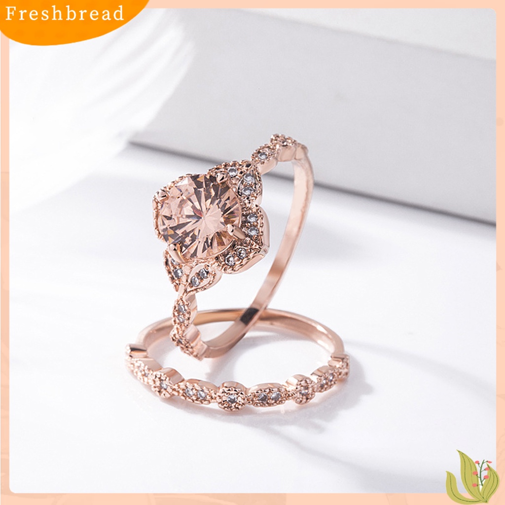 &lt; Freshbread &gt; 1set Wanita Set Cincin Kawin Berkilau Anti Karat Indah Geometris Dielekat Dekoratif Reflektif Cubic Zirconia Jari Rings Set Hadiah