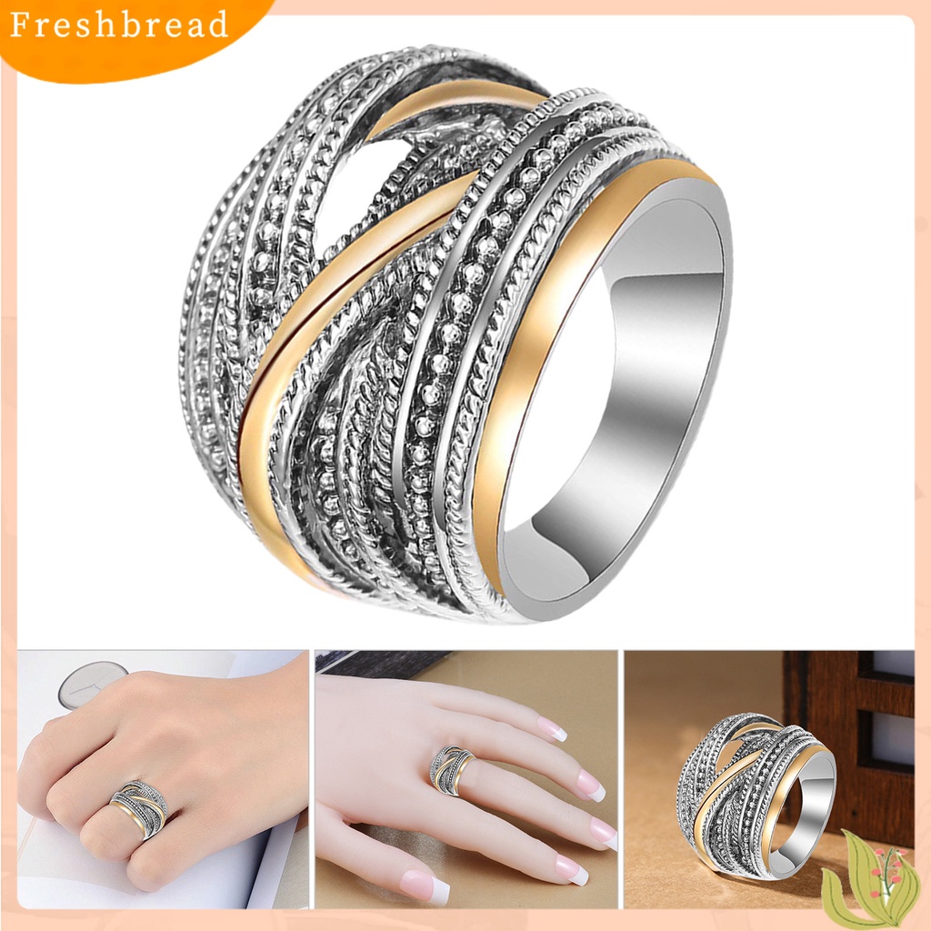 &lt; Freshbread &gt; Band Ring Pengerjaan Indah Aplikasi Lebar Alloy Geometris Antik Finger Ring Untuk Pakaian Sehari-Hari