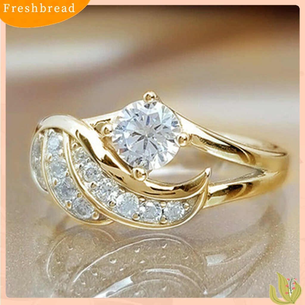 &lt; Freshbread &gt; Wanita Cincin Cubic Zirconic Hias Bulat Alloy Bentuk Sayap Malaikat Cincin Kawin Cincin Lamaran