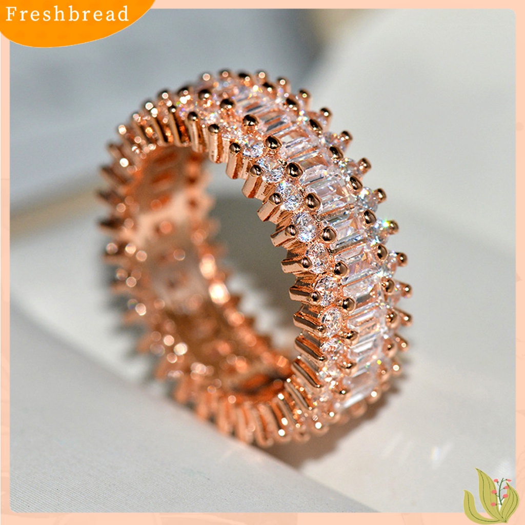 &lt; Freshbread &gt; Wanita Kreatif Berkilau Cubic Zirconia Bertatahkan Pita Lebar Cincin Perhiasan Hadiah