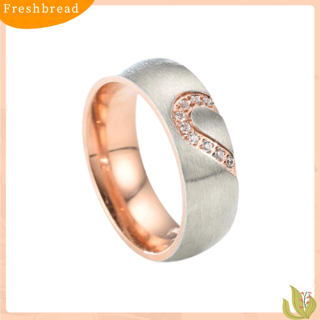 &lt; Freshbread &gt; Cincin Couple Bulat Motif Setengah Hati Perhiasan Kilau Terang Rhinestones Ring Untuk Hari Valentine