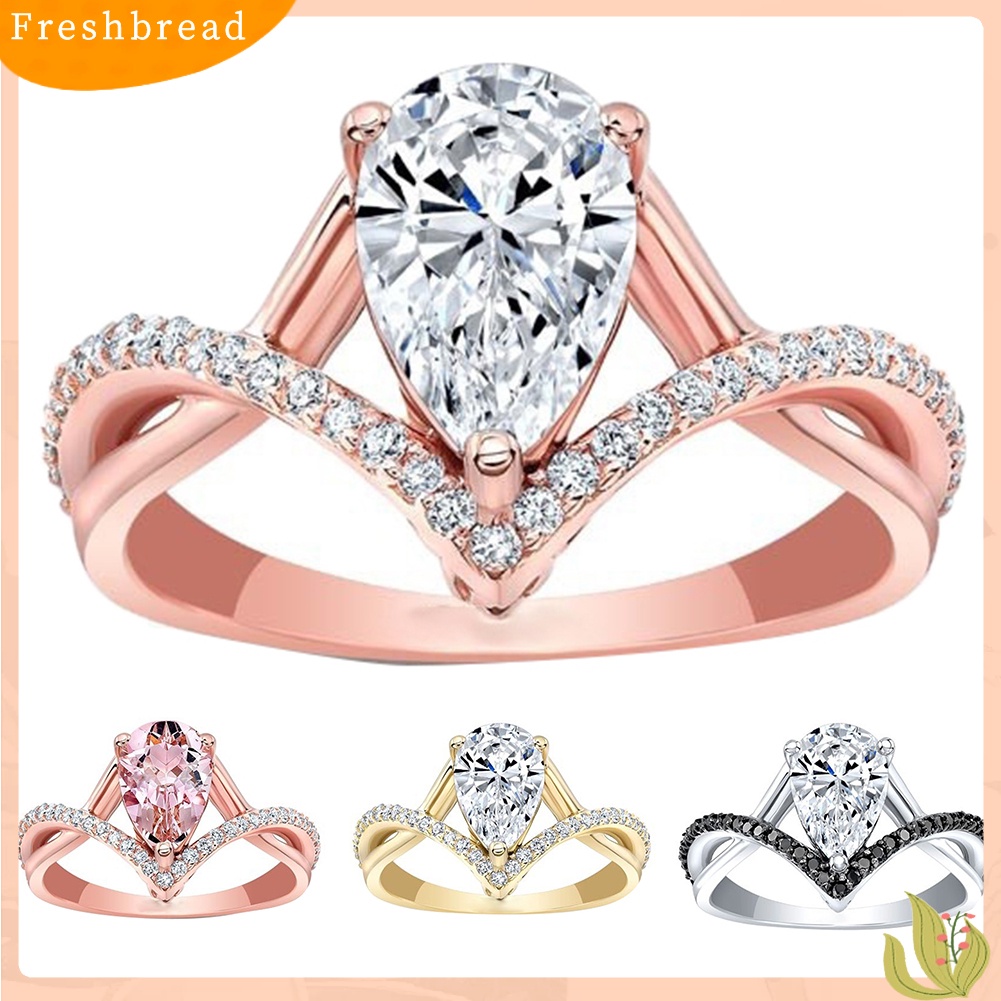 &lt; Freshbread &gt; Wanita Tetesan Air Cubic Zirconia Hias Memutar Jari Cincin Perhiasan Pesta Pernikahan