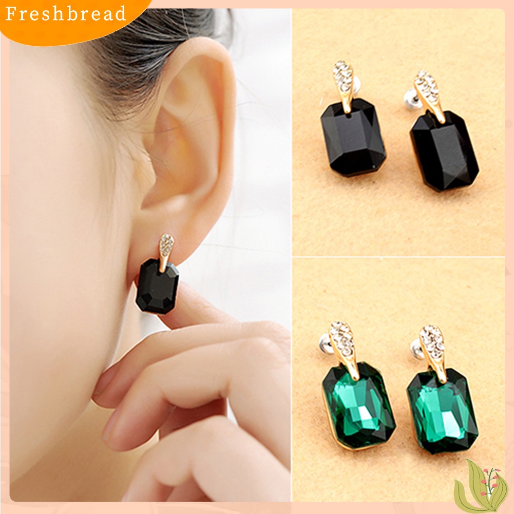 &lt; Freshbread &gt; Wanita Elegan Persegi Panjang Berlian Imitasi Ear Studs Earrings Perhiasan Hadiah Ulang Tahun