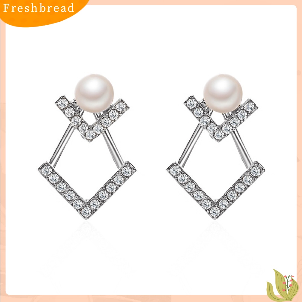 &lt; Freshbread &gt; Wanita Mutiara Imitasi Bentuk Panah Desain Segitiga Ear Stud Earrings Perhiasan Hadiah