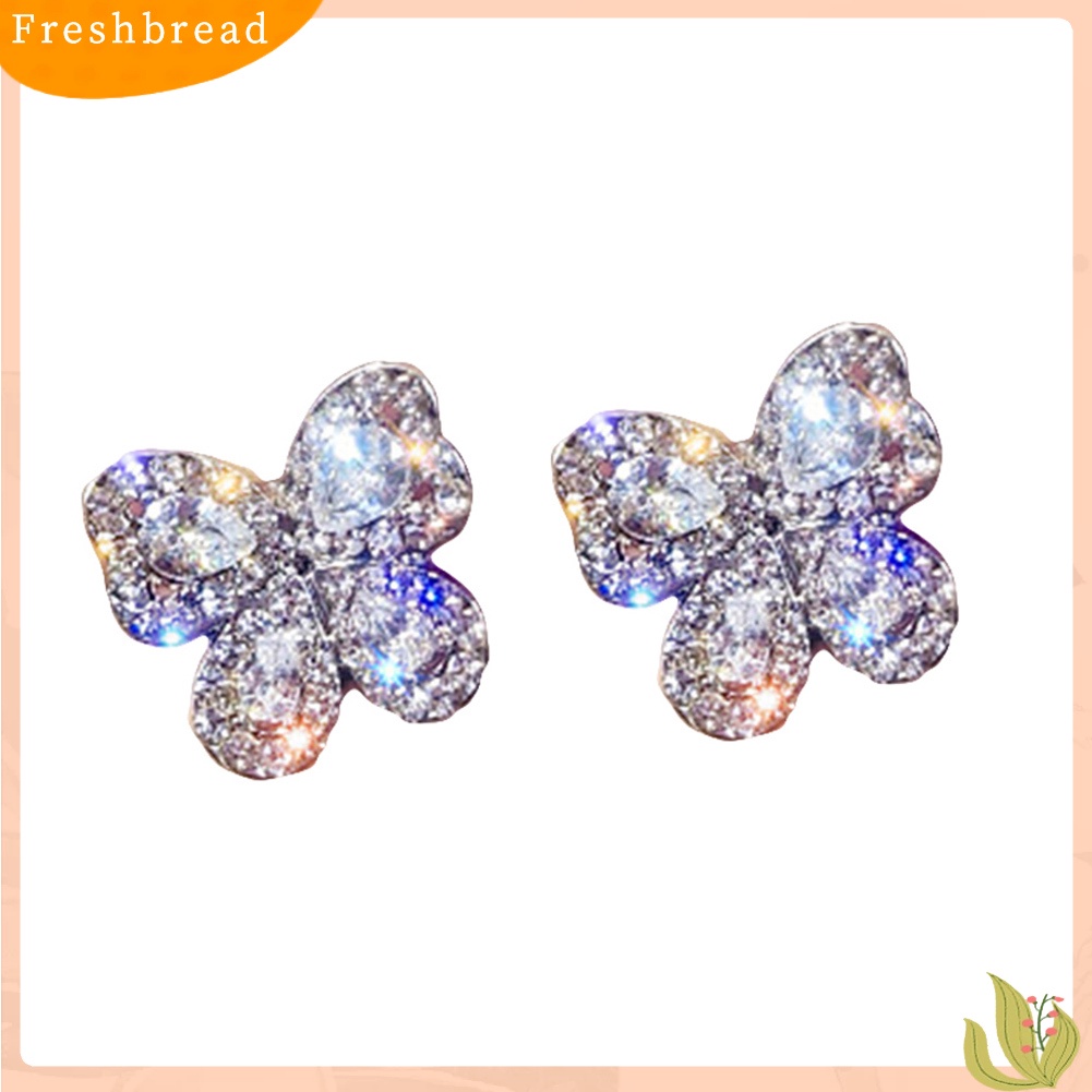 &lt; Freshbread &gt; Wanita Elegan Penuh Berlian Imitasi Bertatahkan Bentuk Kupu-Kupu Stud Earrings Perhiasan Hadiah