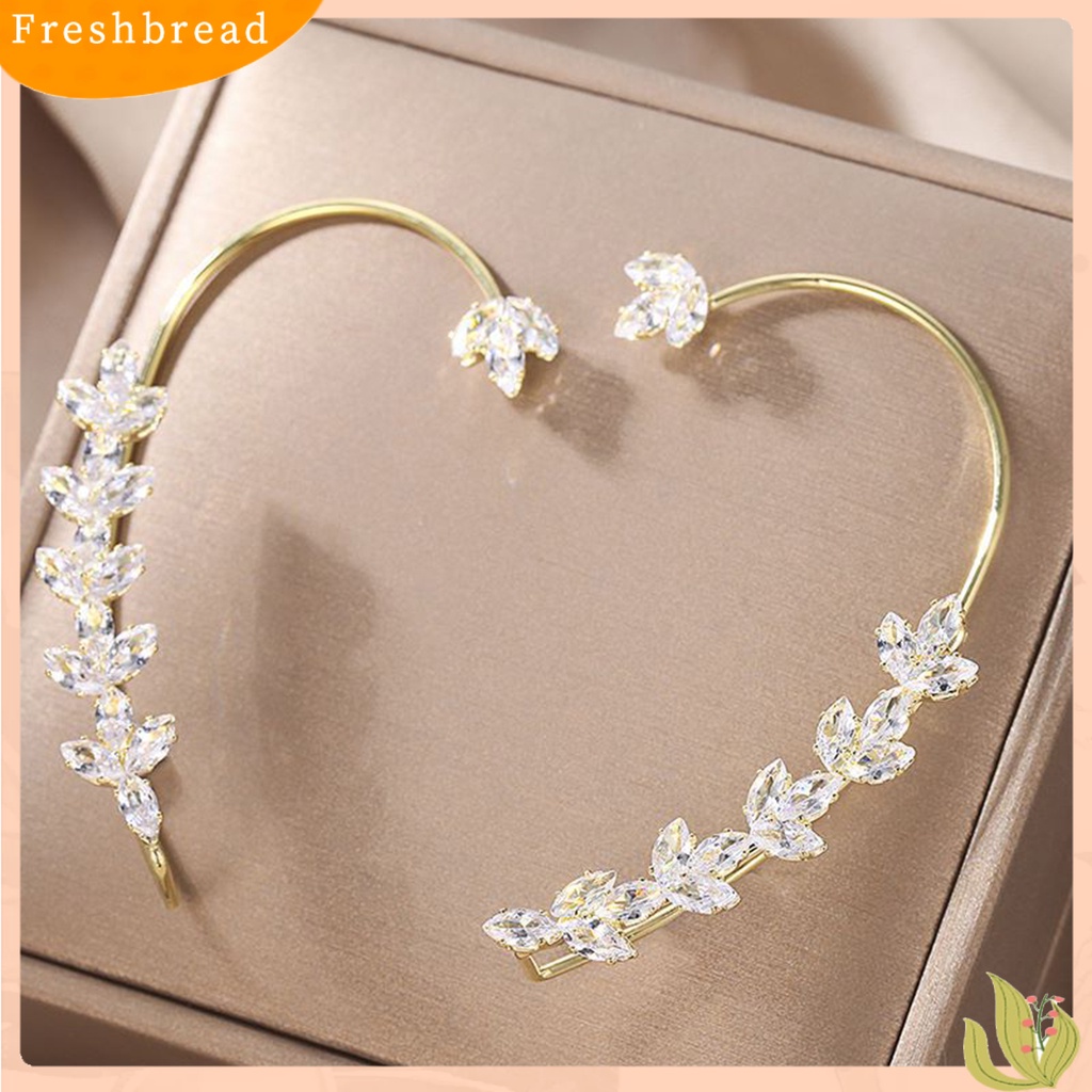 &lt; Freshbread &gt; 1Pc Klip Anting Tanpa Tindik Mewah Temperamen Geometris High Gloss Hiasan Telinga Tahan Luntur Sederhana Berkilau Berlian Imitasi Daun Telinga Manset Perhiasan Aksesoris