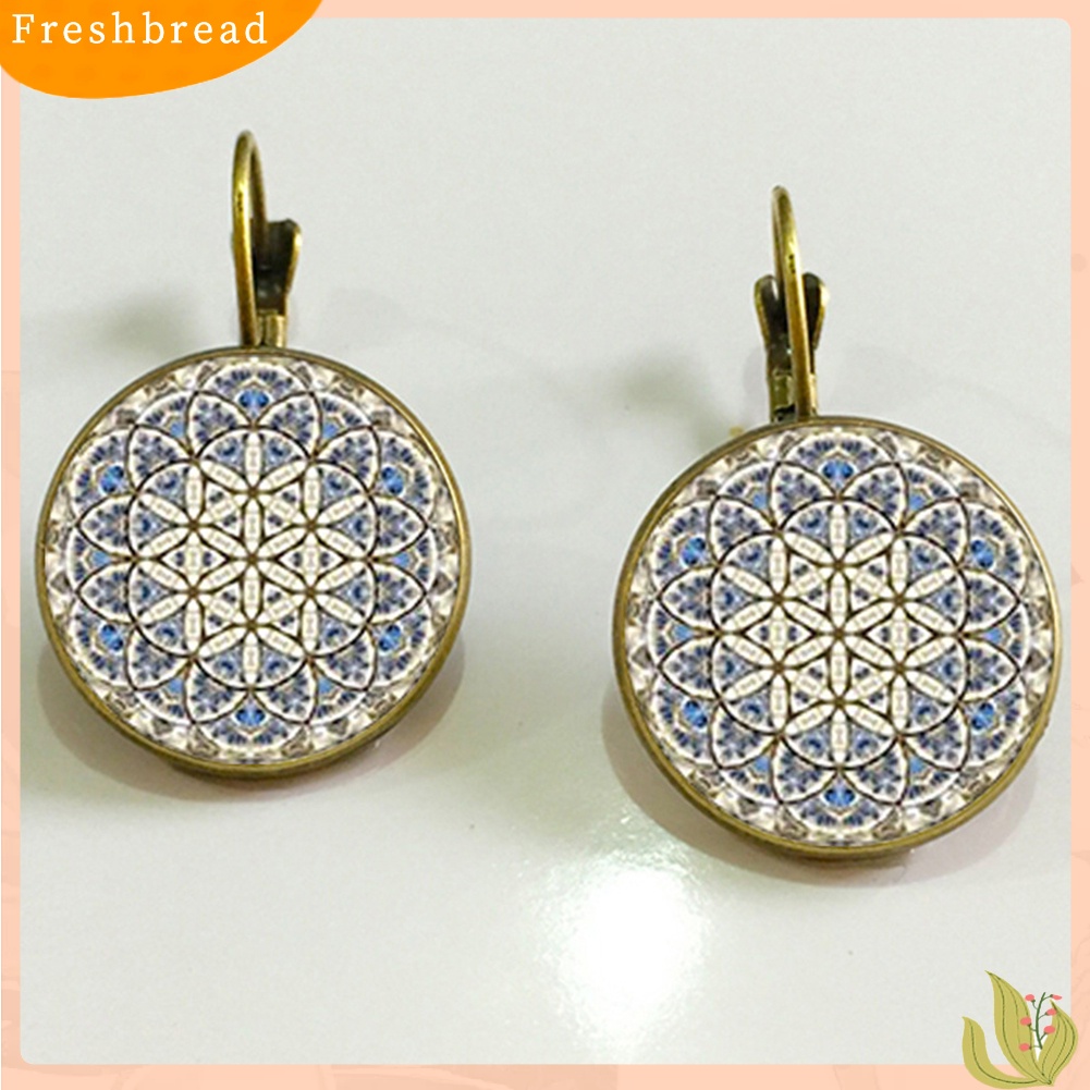 &lt; Freshbread &gt; Wanita Etnik Bunga Matahari Bohemian Bulat Permata Imitasi Klip Leaverback Earrings Jewelry