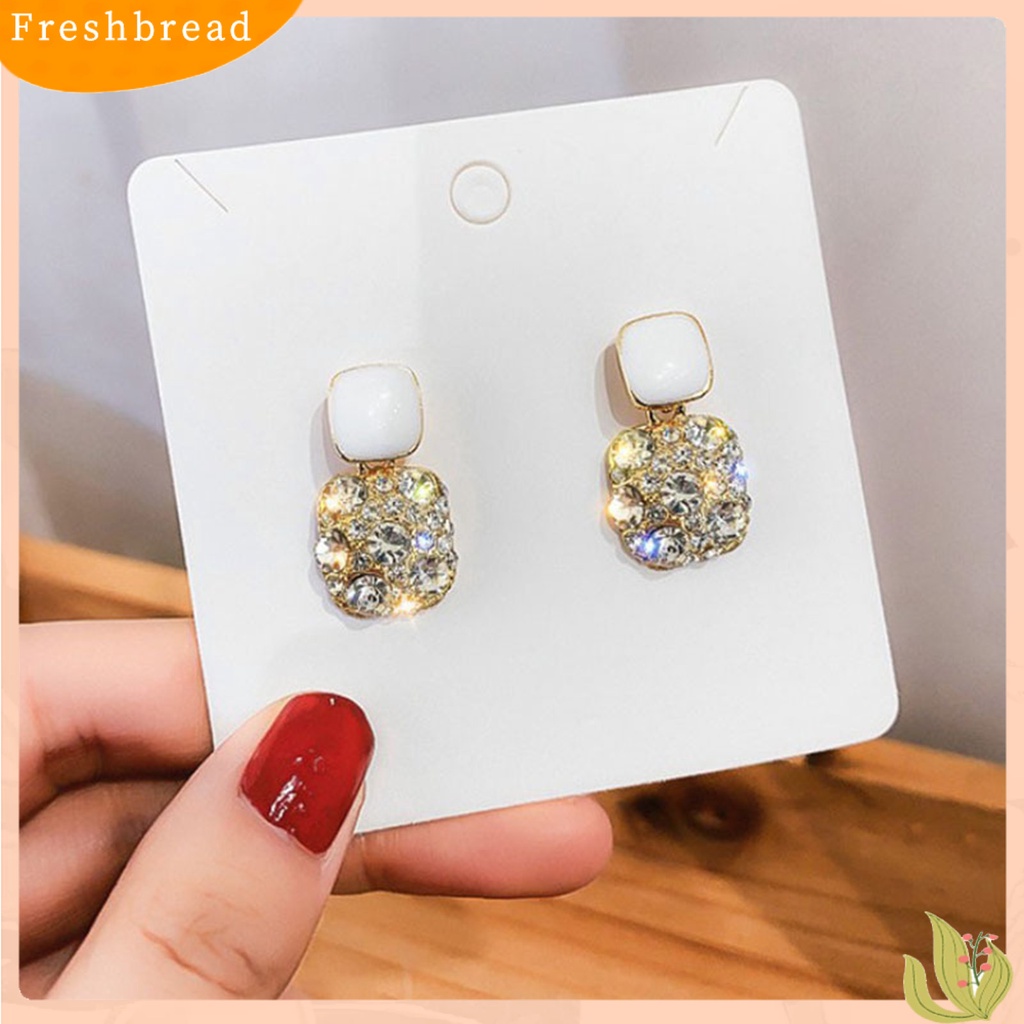 &lt; Freshbread &gt; 1pasang Anting Wanita Berlian Imitasi Kotak Vintage Fadeless Shiny Luxury Stud Earrings Untuk Hadiah