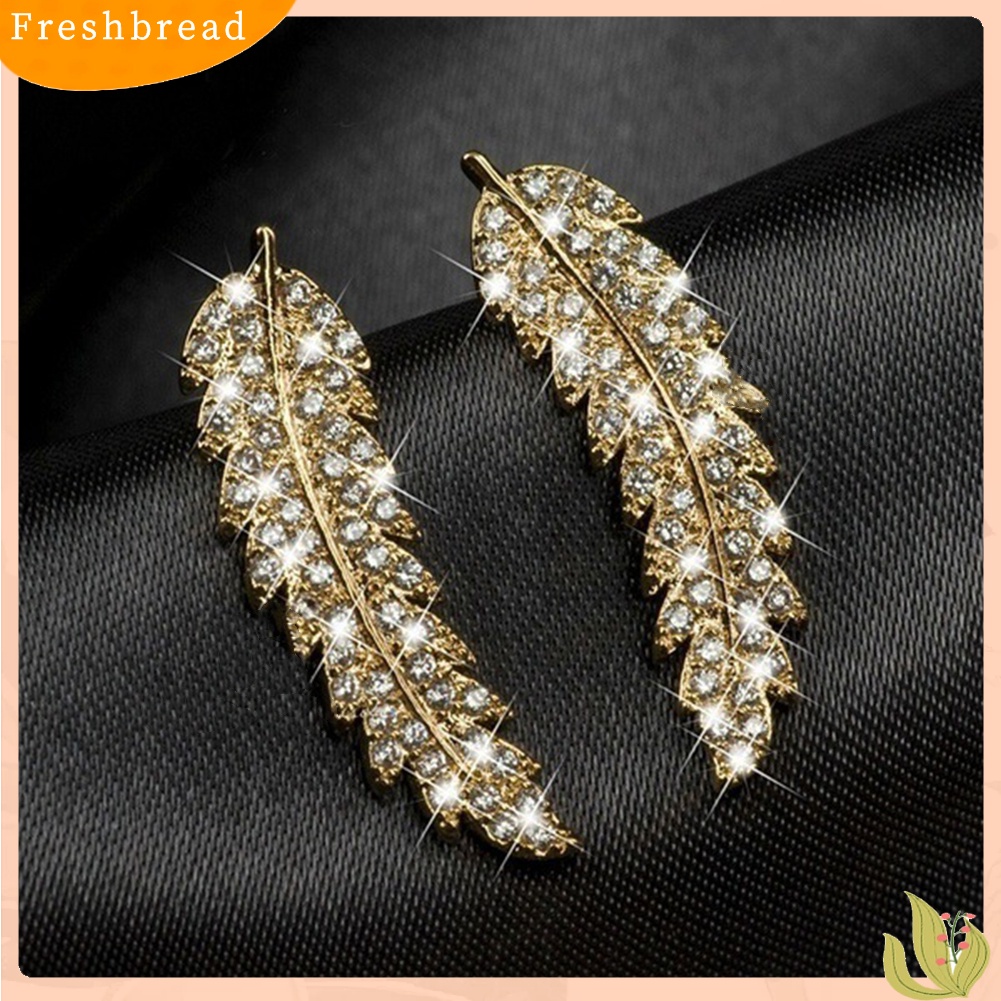 &lt; Freshbread &gt; Wanita Mewah Daun Penuh Cubic Zirconia Hias Telinga Pendaki Anting Crawler