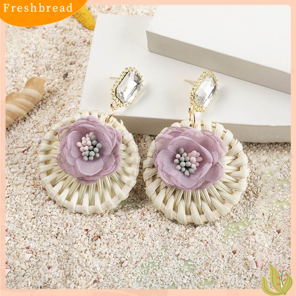 &lt; Freshbread &gt; 1pasang Drop Earrings Bunga Bulat Rotan Bersinar Berlian Imitasi Stud Earrings Perhiasan Hadiah