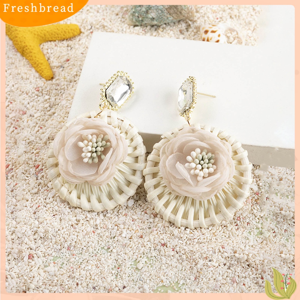 &lt; Freshbread &gt; 1pasang Drop Earrings Bunga Bulat Rotan Bersinar Berlian Imitasi Stud Earrings Perhiasan Hadiah