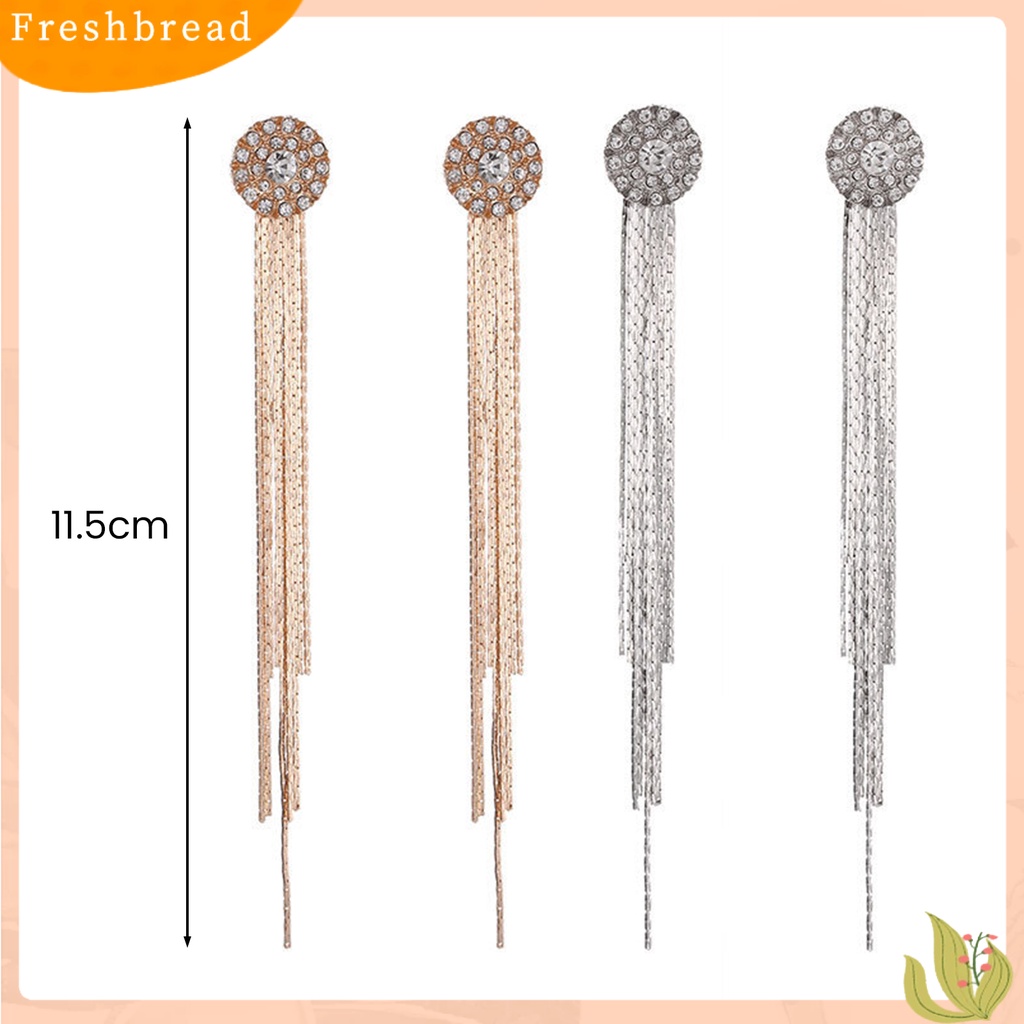 &lt; Freshbread &gt; 1pasang Anting Wanita Kristal Imitasi Bersinar Rumbai Electroplating Lurus Gantung Berdandan Aksesori Panjang Rumbai Menjuntai Anting Gantung Perlengkapan Kostum