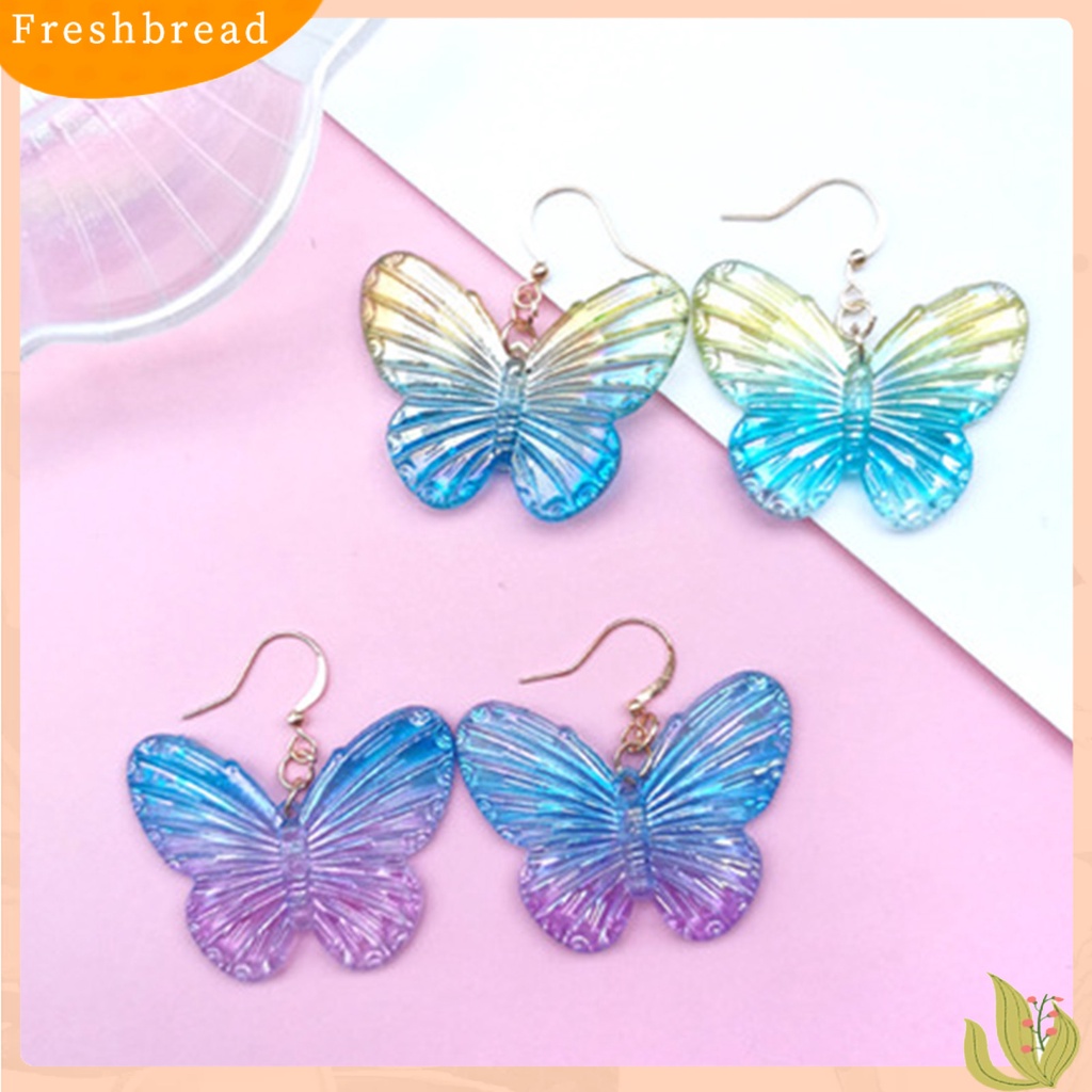 &lt; Freshbread &gt; 1pasang Tindik Warna Gradien Gadis Anting Akrilik Transparan Kupu-Kupu Drop Hook Earrings Perhiasan Aksesoris