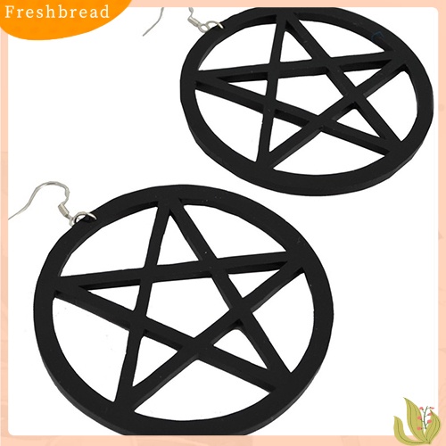 &lt; Freshbread &gt; Punk Vintage Besar Berongga Pentacle Bulat Menjuntai Statement Earrings Ear Studs