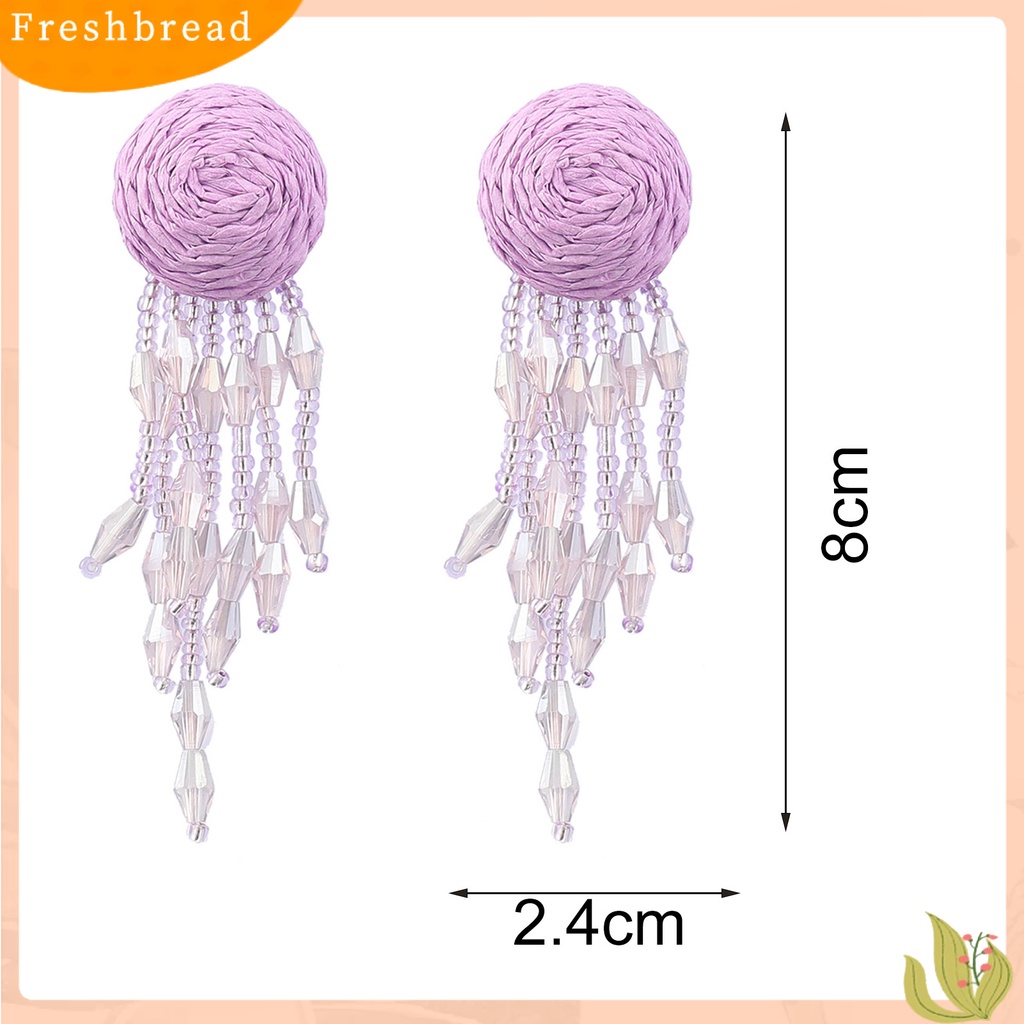 &lt; Freshbread &gt; 1pasang Anting Wanita Warna Kontras Berlebihan Ringan Tahan Lama Portabel Kepala Bulat Dikepang Rumbai Manis Menjuntai Anting-Anting Lady Earrings Jewelry